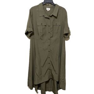ECI New York Short Sleeve Dress Utility High Low Size XL Olive NWT